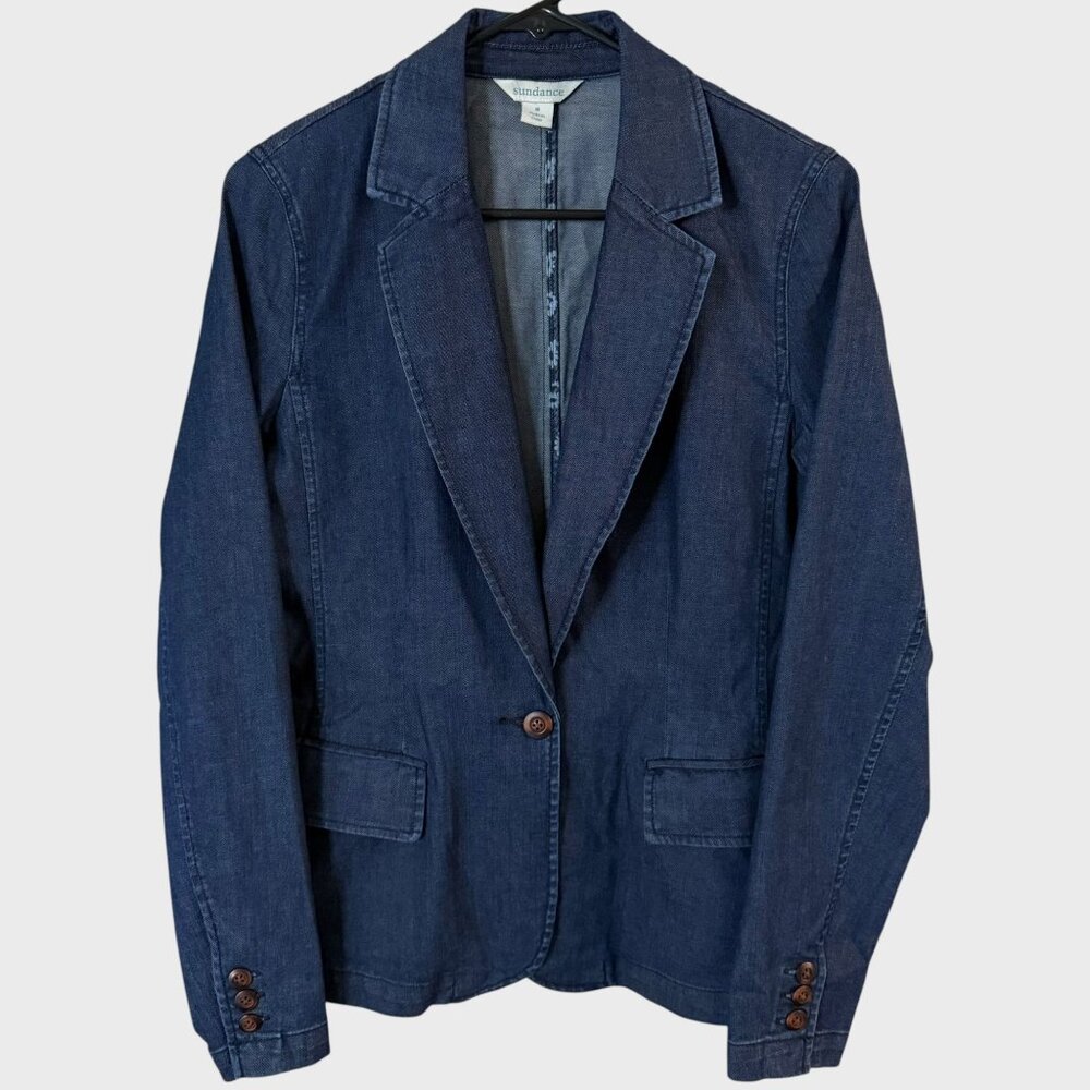 Sundance Single-Button Western Denim Blazer Jacket Blue Women's Size 8 Dark Wash